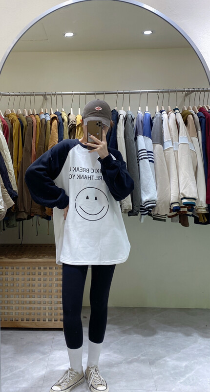 [DA.7] Smile face raglan sleeves all-match loose long-sleeved T-shirt 3505-# LSL