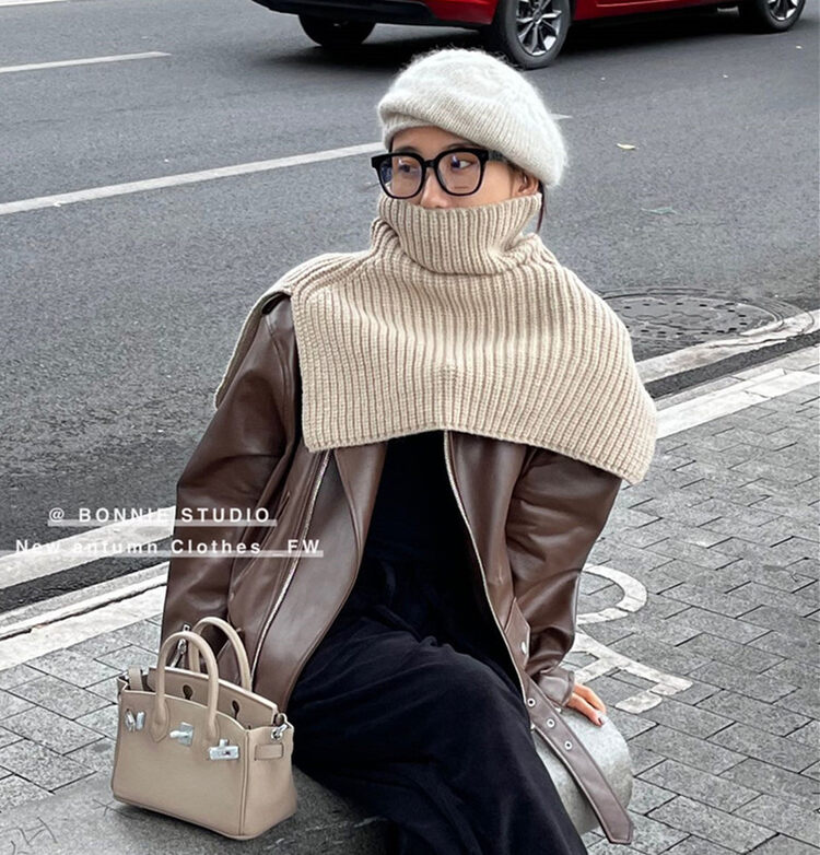 [BONNIE] High-neck atmosphere knitted shawl 2640# XJ