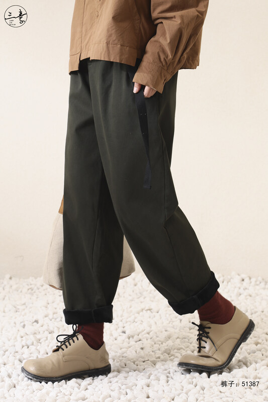 Original price 95.88! [Sansu clothing original] fashion simple thickened silver fox velvet casual pants (with belt) 51387# FHX
