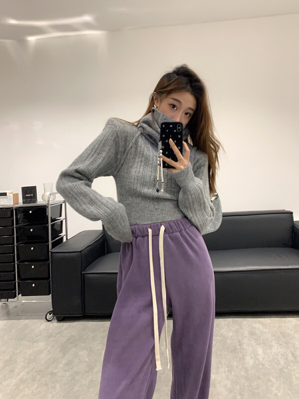 【VANESSA】Designed shoulder pad short warm sweater (with bib) 8970# OZQ