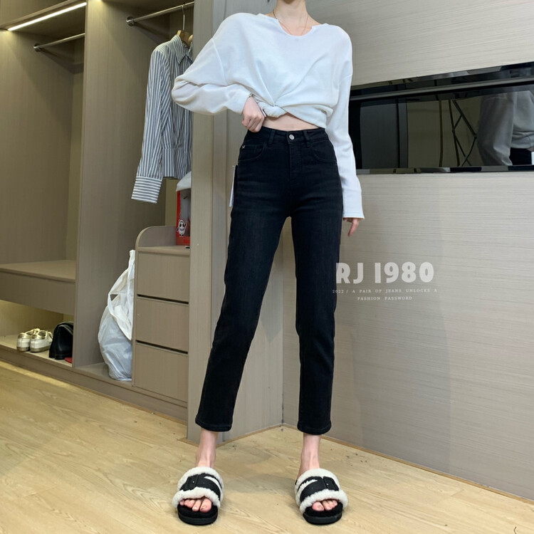 【1980】Winter new super soft fleece comfortable all-match slim straight jeans 65531-1# JHY