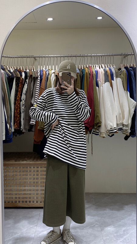 [DA.7] Smiley striped loose and versatile long-sleeved T-shirt 3332-# LSL