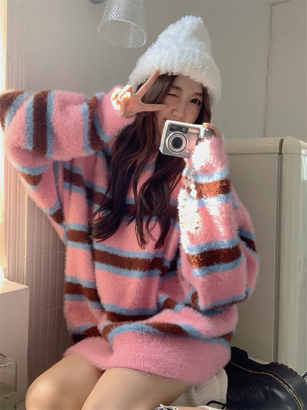 【Huaxi】Korean striped loose warm sweater 9988# PCZ