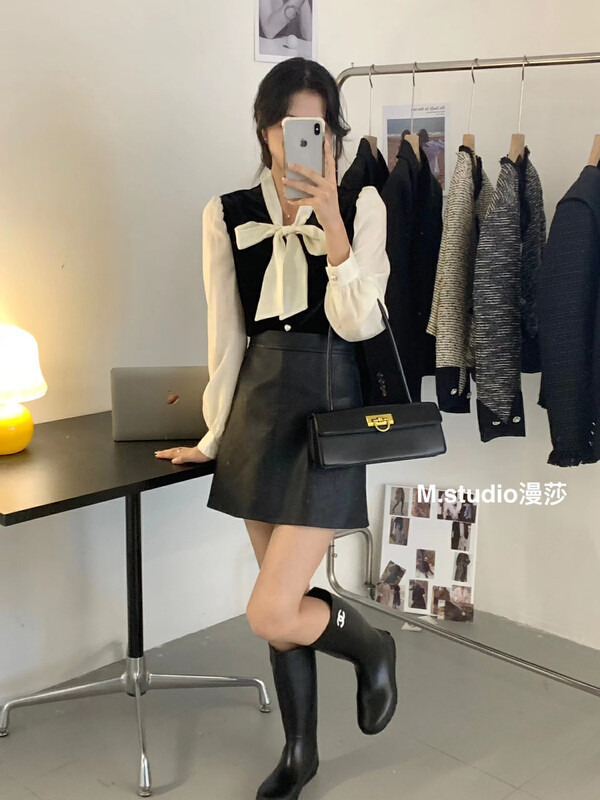 [MSTUDIO Mansha] Korean version of all-match color matching shirt t531# HBX