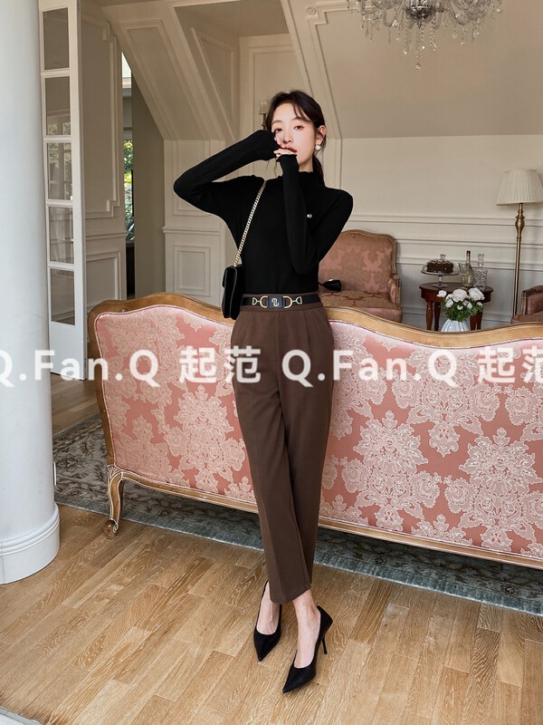 The original price is 94.99! [Qi Fan] High-waist slimming all-match simple woolen casual pants (waist accessories are not detachable) 8129# JHY