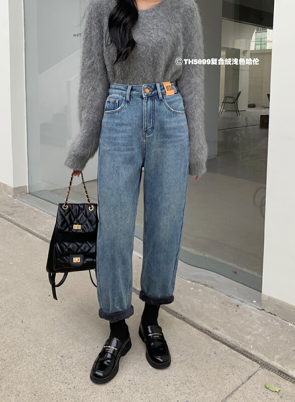 【T.H】Light color harem jeans with compound fleece 5099# LSW