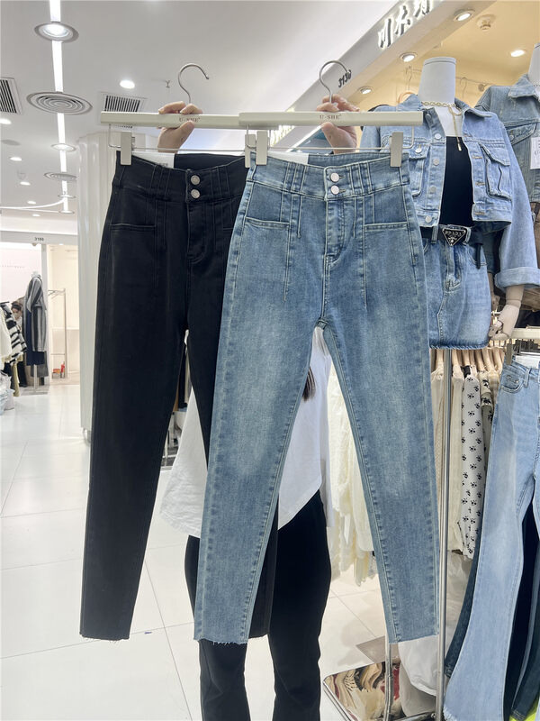 【U.SHE】High Waist Small Feet Slim Fleece Jeans YS1-98231# JJ