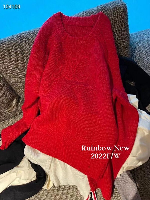 [RAINBOW] Autumn and winter high-quality heavy-duty three-dimensional crochet Triumphal Arch sweater round neck pullover thickened New Year's Eve sweater 6665-