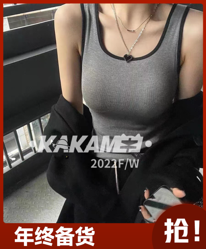 [KAKAMEE] 2022 new Korean style slim square collar brushed warm camisole inside and outside wear all-match 8138
