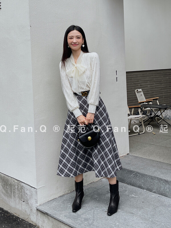 new product launch!  [Qifan] Plaid temperament all-match skirt (with belt) 8113# JHY