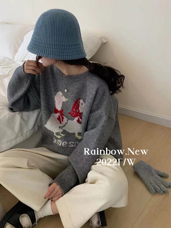 【RAINBOW】Cute Soft Waxy Duck Sweater Round Neck Korean Knitwear 0298-