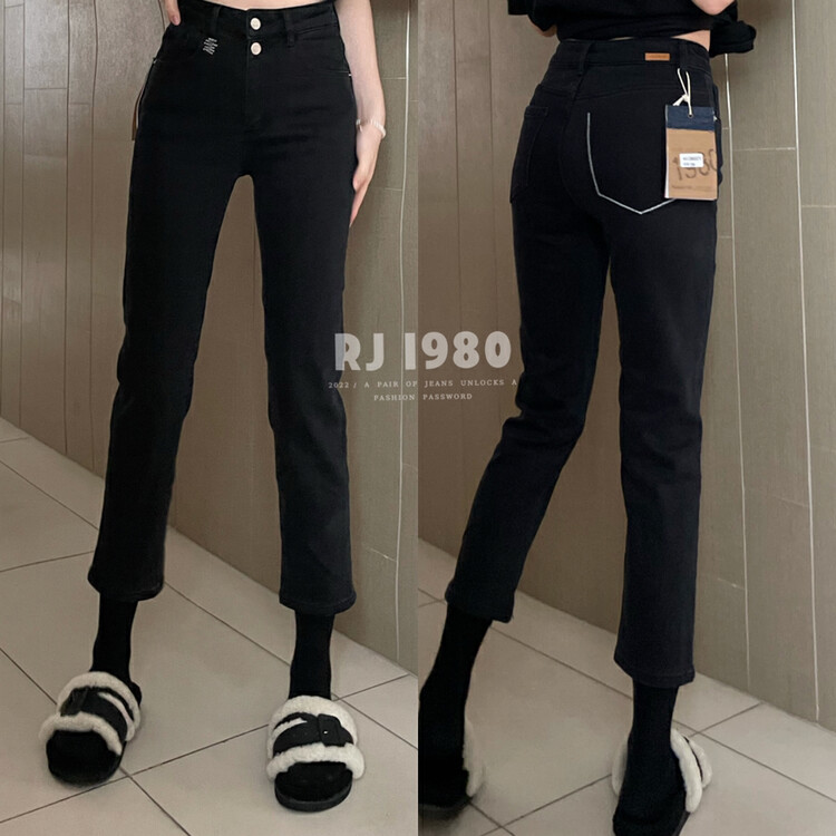 【1980】Winter style plus velvet warm top line design stretch pipe jeans 2W65570