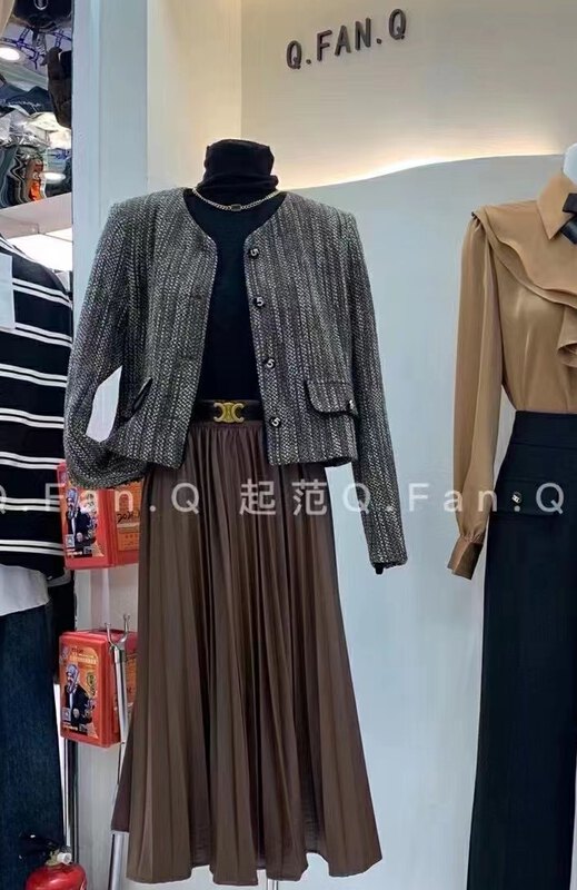 【Qi Fan】Winter Thickened Padded Vintage Tweed Short Jacket 80566# JHY
