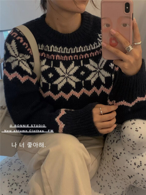 【BONNIE】Christmas style pullover snowflake warm sweater 2683# XJ