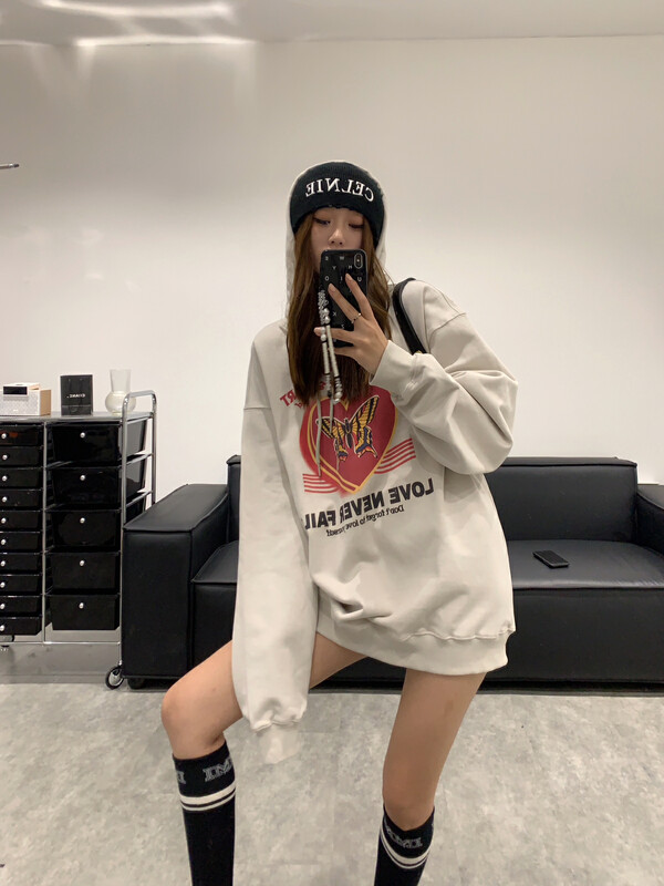 Original price 135.23! 【VANESSA】pattern butterfly loose hooded sweater YS1-615# OZQ