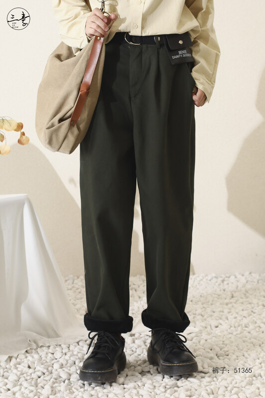 The original price is 107.16! [Sansu Clothing Original] Simple temperament, thin and thick compound casual pants (with belt) 51365# JHY