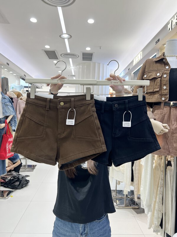 【U.SHE】Korean version high waist slim denim shorts 81378# JJ