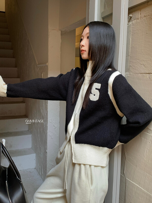 【ONIVINTAGE】Color-block woolen coat warm sweater OFW226N6746# CQW