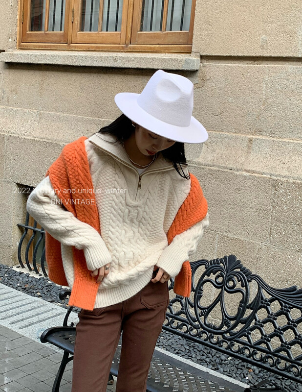 [ONIVINTAGE Oni] half zipper lapel sweater sweater OYW226N6658