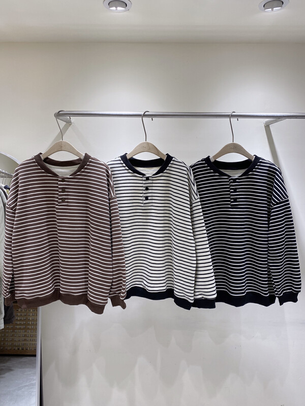 【DA.7】Color-contrasted striped loose plus fleece round neck sweater 3339# LSL