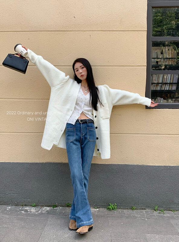 [ONIVINTAGE Oni] Lazy open chest wool knitted coat sweater OYW226N6656