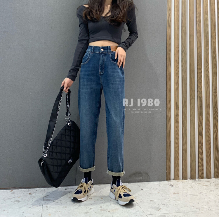 Original price 130.72! [1980] Winter new flocking warm universal waist slim harem jeans 2W65508