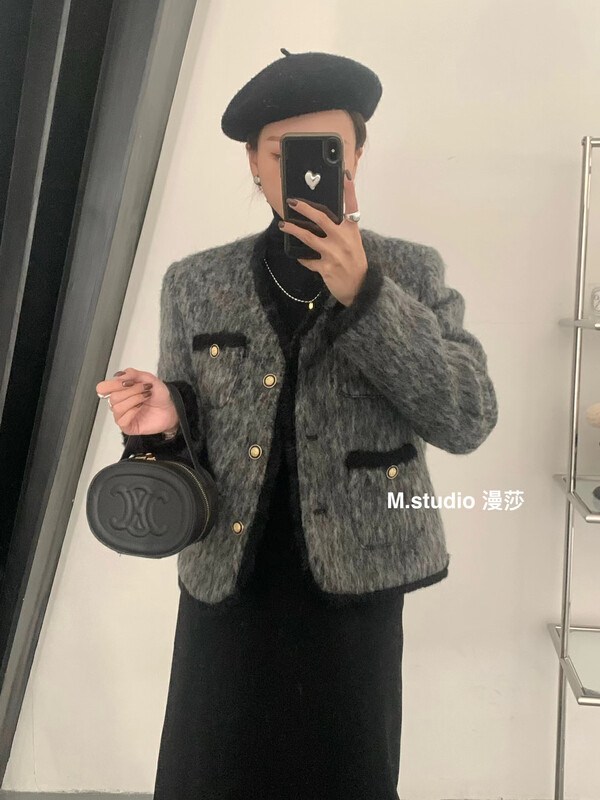 【MSTUDIO Mansha】Small Xiangfeng Contrasting Color Edge Texture Short Jacket (Containing 90% White Duck Down) C1206# HBX
