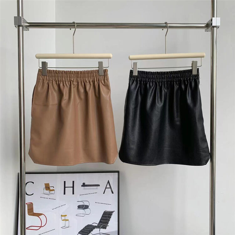 Original price 77.83! 【BONNIE】Elastic waist PU leather all-match skirt T2019# XJ