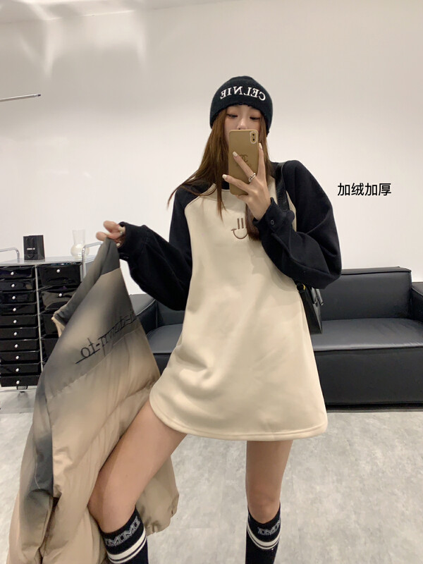 【VANESSA】Design color-block plus fleece warm sweater 8880# OZQ