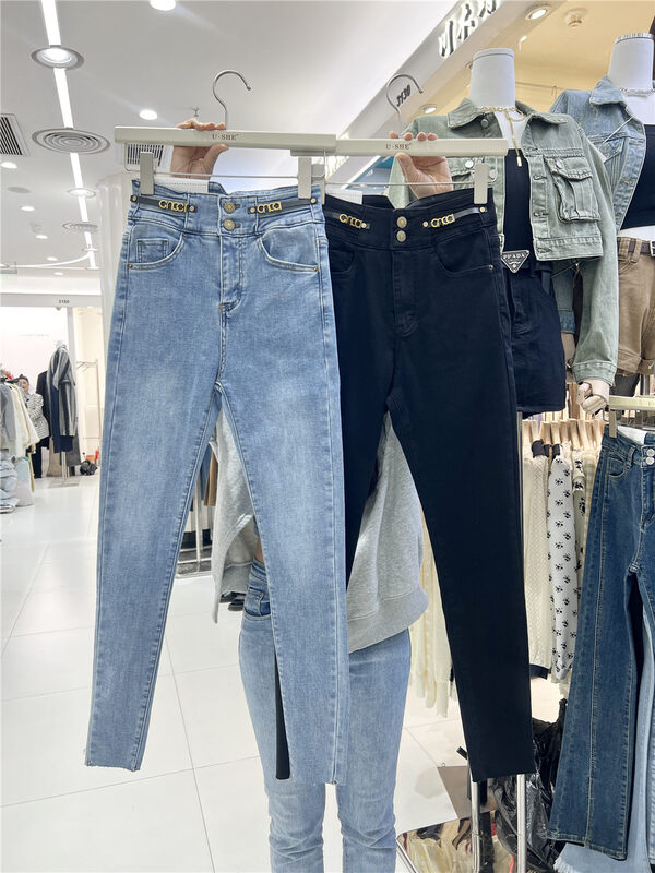 [U.SHE] High waist and small feet look thin and all-match jeans 11103# JJ