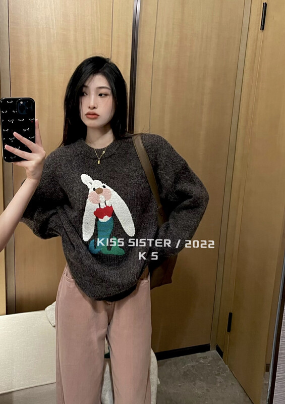 【KISS SISTER】Korean version lazy wind cartoon rabbit age-reducing warm sweater 22M8537