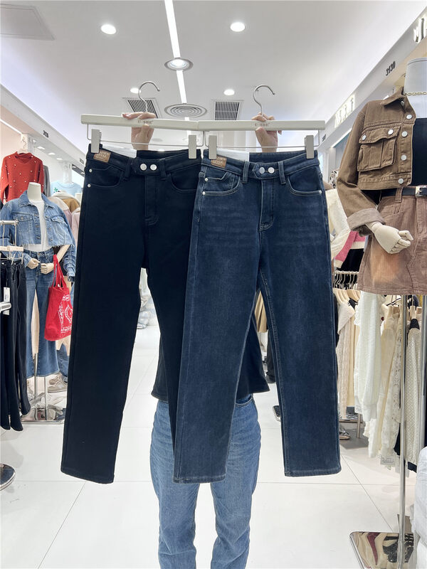 【U.SHE】High Waist Slim Fit Plus Fleece Jeans 26266# JJ