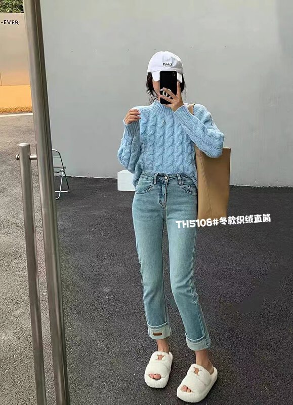 【T.H】Korean style fashion western style velvet cigarette jeans 5108-1# LSW