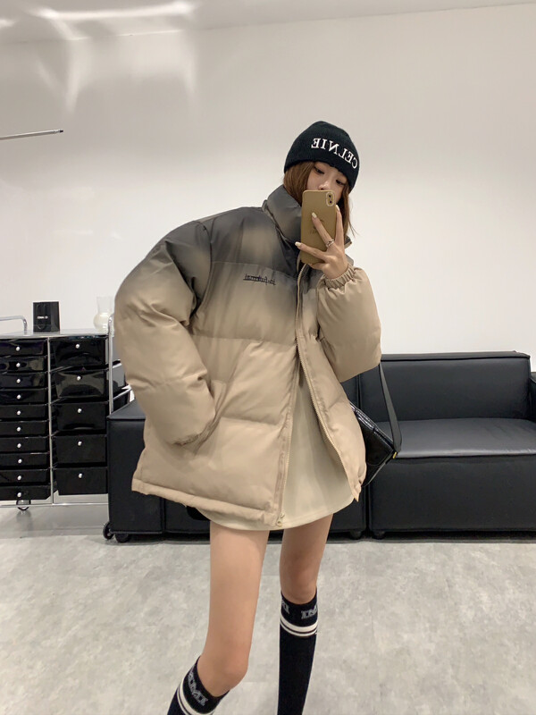 【VANESSA】Design Gradient Color Embroidered Letter Mid-length Warm Cotton Coat 8881# OZQ