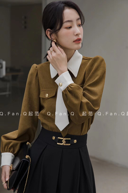 【Qi Fan】Thickened corduroy simple all-match shirt (ribbon is not detachable) 80502# JHY