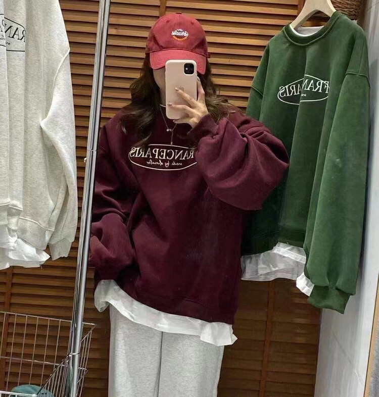【DA.7】Korean version fake two-piece spliced ​​fleece sweater 3321# LSL