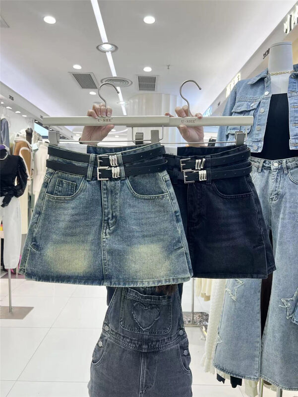【U.SHE】A-line high-waist slim culottes (with belt) 32522# JJ