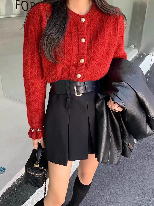 【Huaxi】Small Xiangfeng Round Neck Single-breasted Thin Warm Sweater 1057# PCZ
