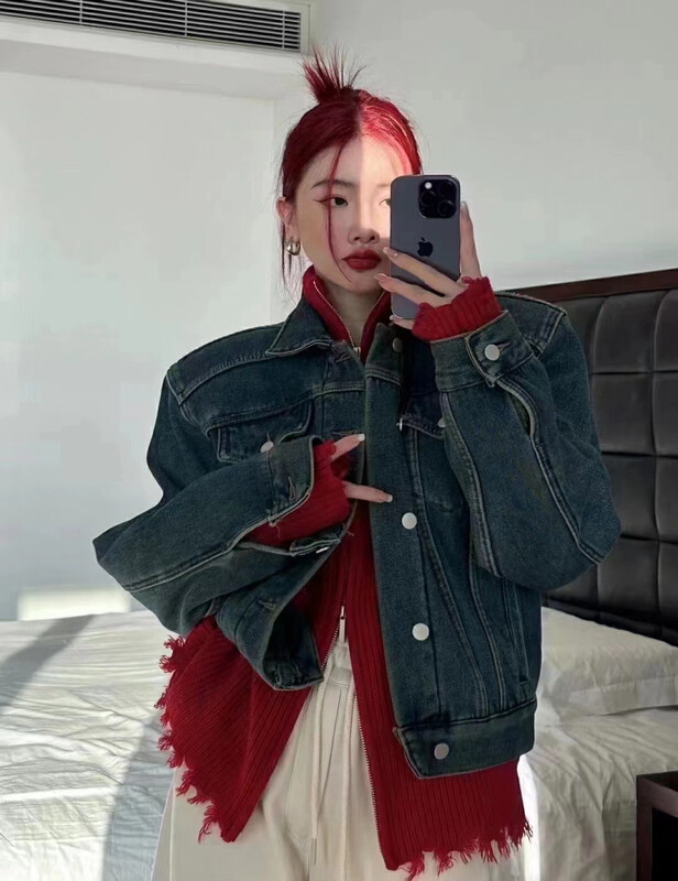 【X·H STUDIO】High-end trendy street trend thickened denim jacket with a slim design 9097# OZQ