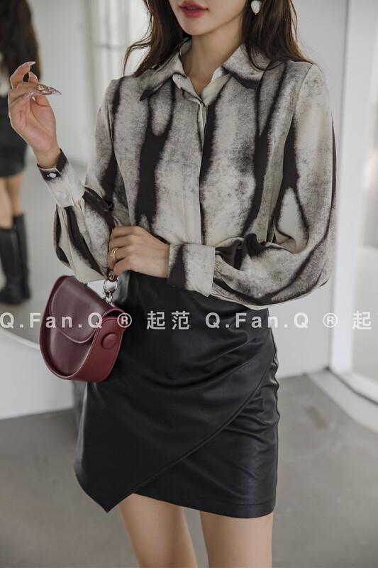 Original price 78.96! 【Qi Fan】Artistic Smudged Long-sleeved Shirt F80350# JHY
