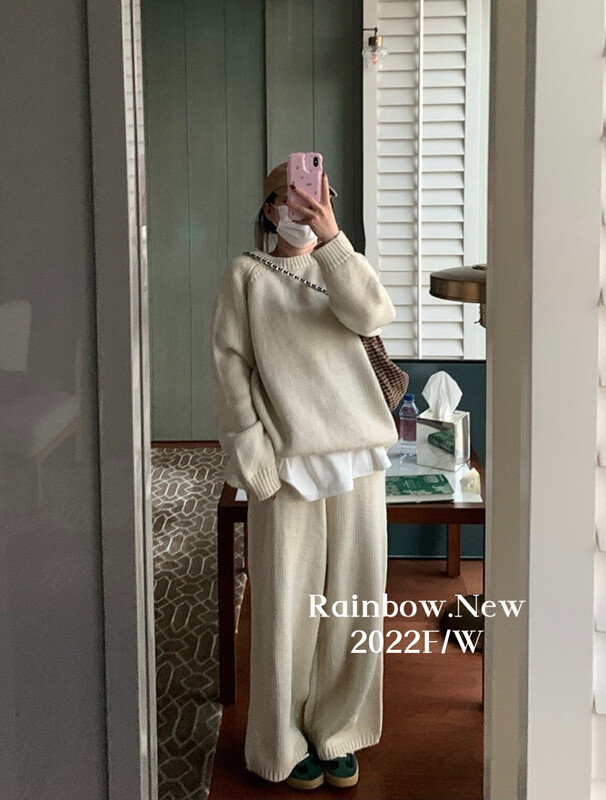 【RAINBOW】Korean thick line sweater suit daily home suit comfortable casual sweater suit 313-