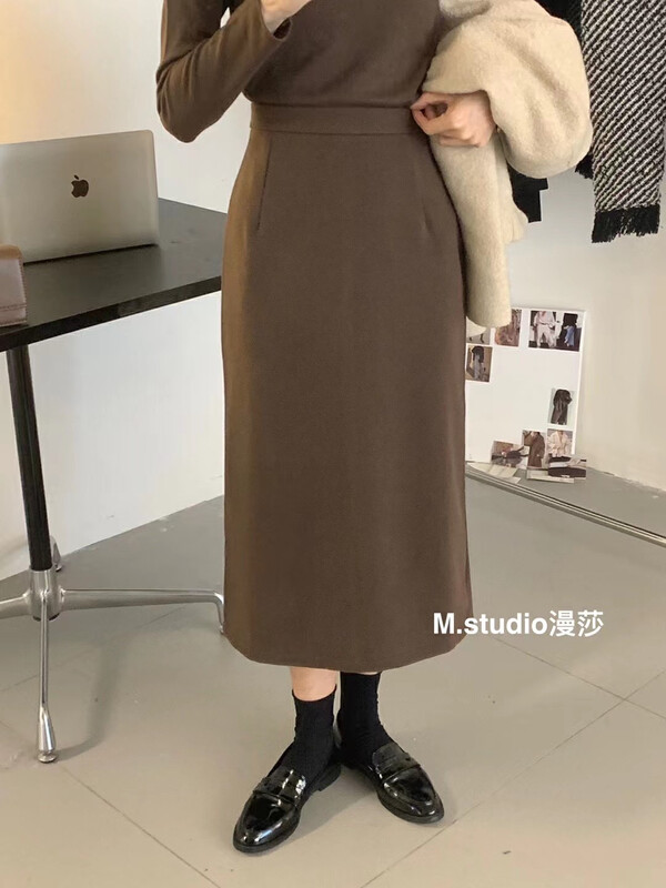[MSTUDIO Mansha] Korean woolen mid-length all-match skirt c1196# HBX