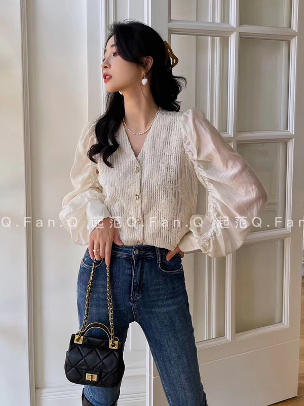 [Qi Fan] heavy craft gold velvet and tencel special material shirt 80526# JHY