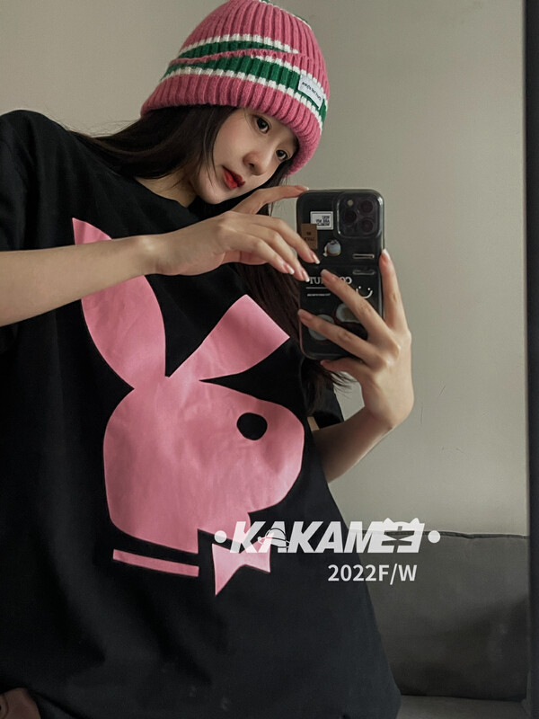 [KAKAMEE] American classic national trend bunny tie-dye bottoming loose large version short-sleeved short-sleeved T-shirt N110