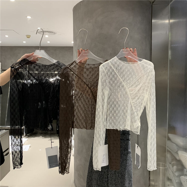 New in autumn!【IN.CHOOSE U】Short bottoming shirt with solid color mesh design YS1-66357# CQW