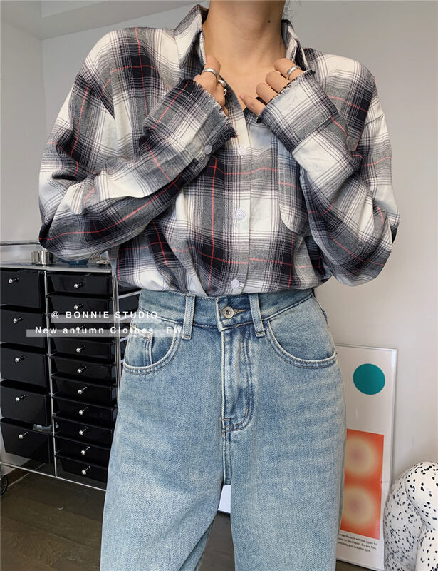 【BONNIE】Casual all-match plaid shirt 2709# XJ