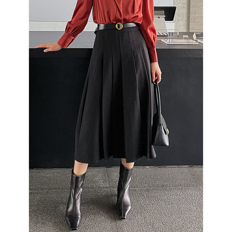 Original price 119.44! 【Qi Fan】Korean version high waisted pleated slim skirt (with detachable belt) F8098# JHY