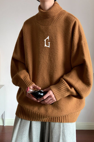 High quality autumn and winter high-neck sweater Men's plush thickened lapel sweater Men's sweater