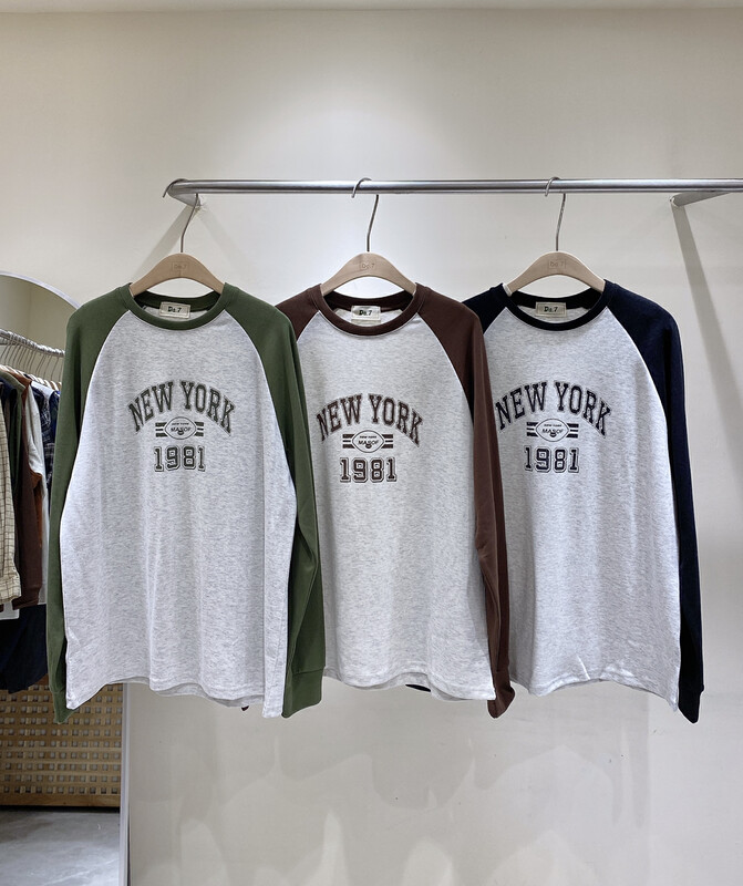 [DA.7] Contrasting color raglan shoulder stitching letter long-sleeved T-shirt YS1-3297# LSL