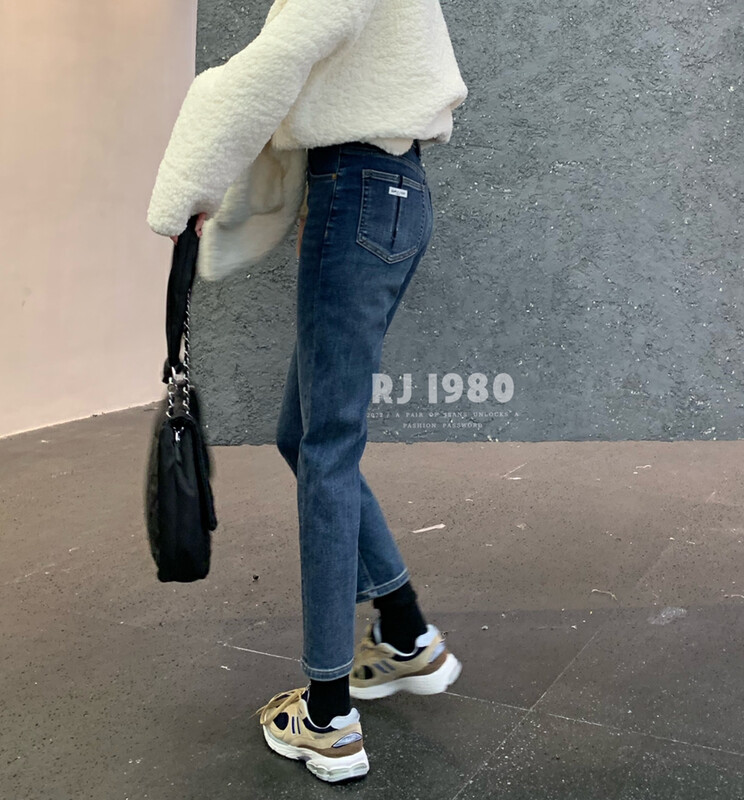 【1980】Winter new style plus velvet warm features pocket slim cigarette pipe jeans 65559